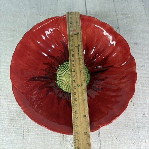 Maxcera Corp POPPIES POPPY SPLATTER Red Flower Shape 3D Ceramic 9" Serving Bowl - Picture 11 of 16